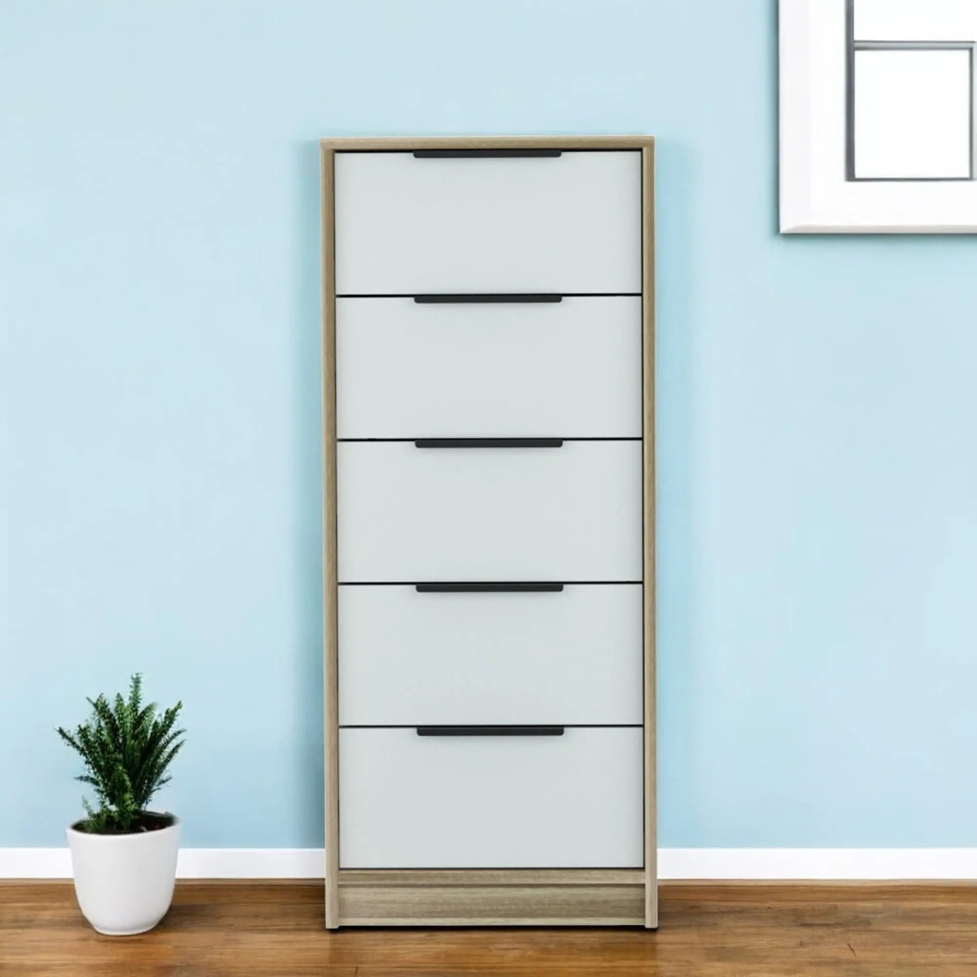 18" Brown And White Five Drawer Chest - GreatEagleInc