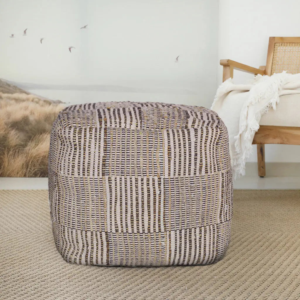 18" Brown Cotton Cube Geometric Pouf Ottoman Homeroots Living Room