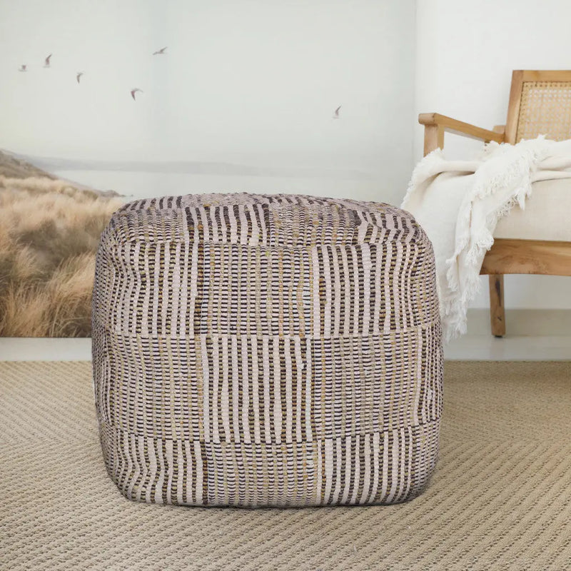 18" Brown Cotton Cube Geometric Pouf Ottoman Homeroots Living Room