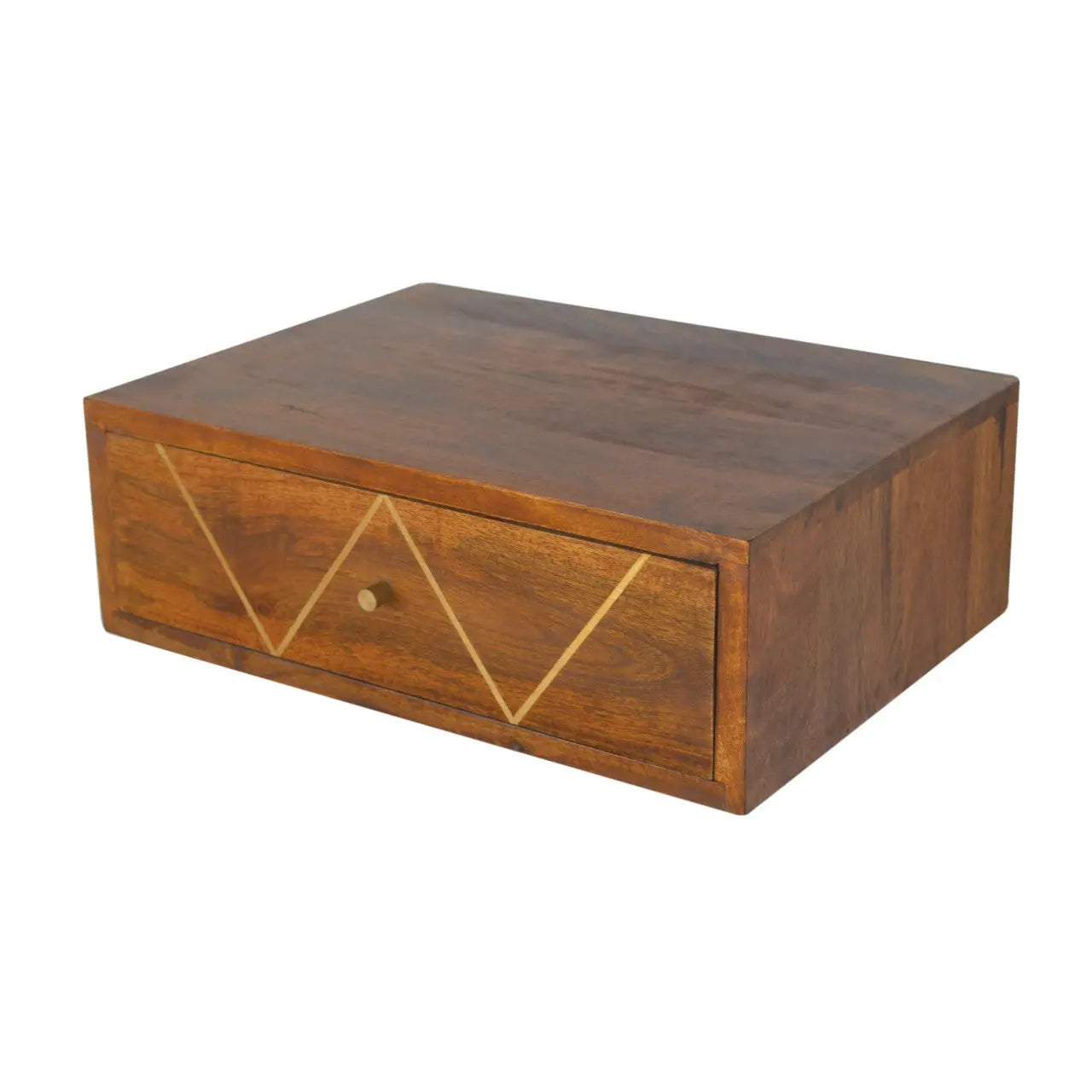 18" Brown Solid Wood Geometric Brass Inlay One Drawer Floating Nightstand Homeroots Bed & Bath