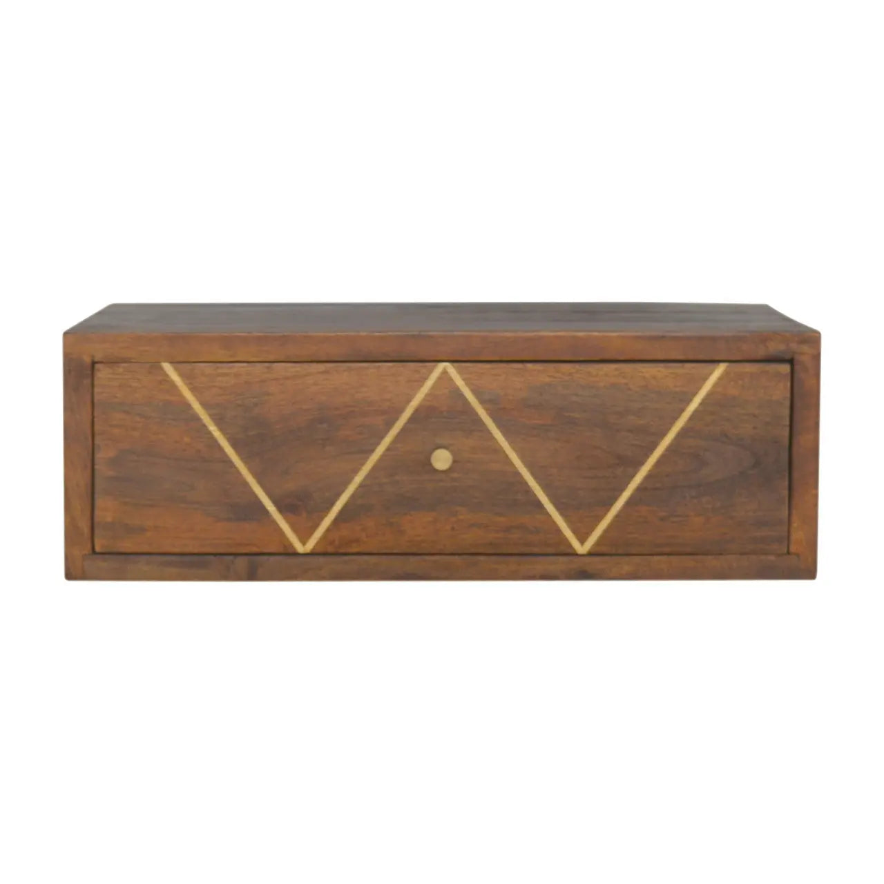 18" Brown Solid Wood Geometric Brass Inlay One Drawer Floating Nightstand Homeroots Bed & Bath