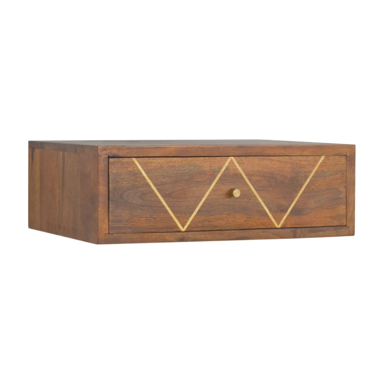 18" Brown Solid Wood Geometric Brass Inlay One Drawer Floating Nightstand Homeroots Bed & Bath