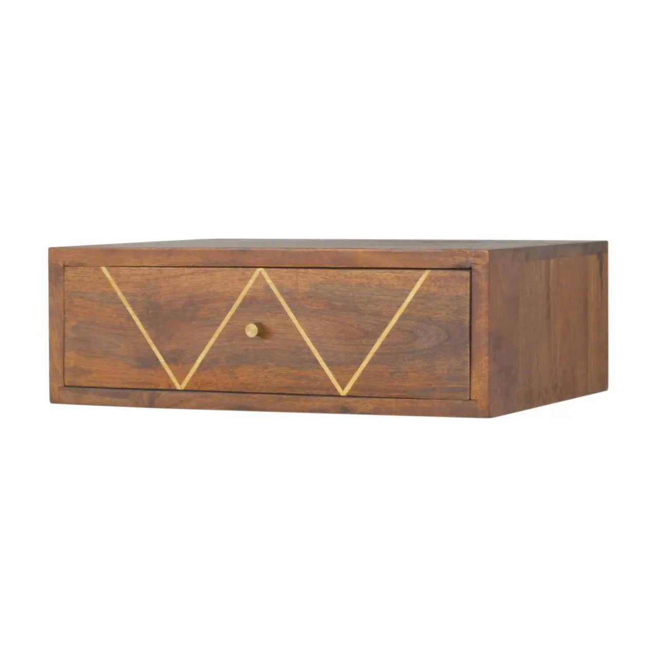 18" Brown Solid Wood Geometric Brass Inlay One Drawer Floating Nightstand Homeroots Bed & Bath