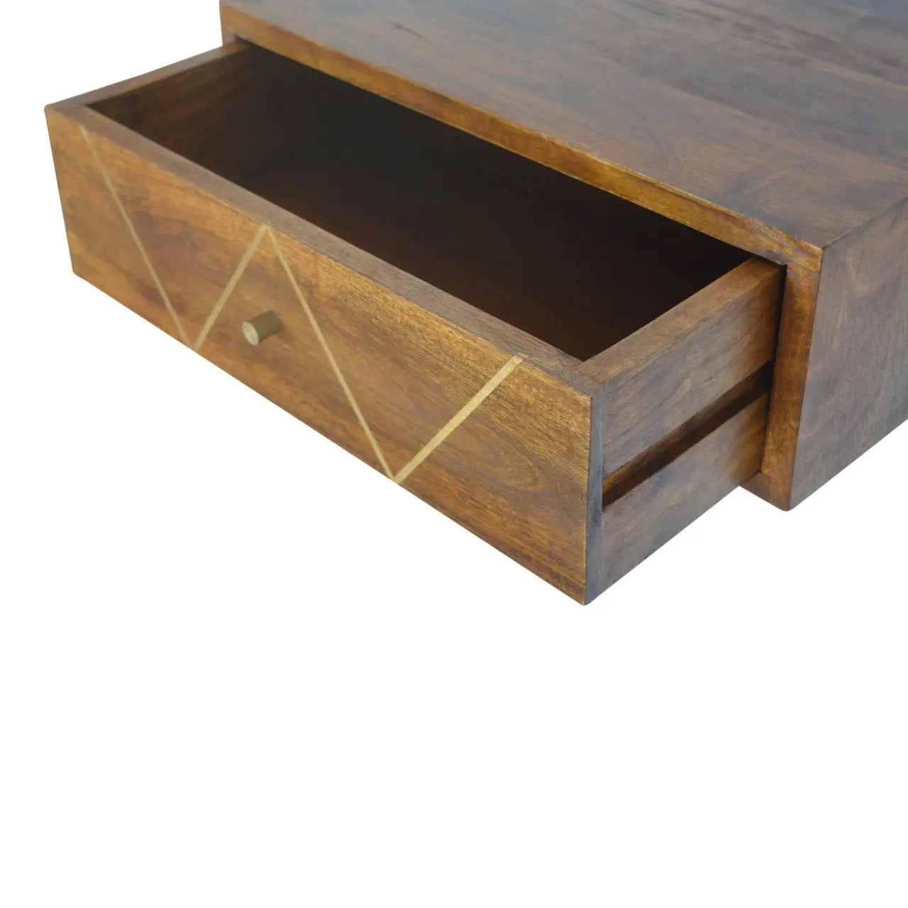 18" Brown Solid Wood Geometric Brass Inlay One Drawer Floating Nightstand Homeroots Bed & Bath