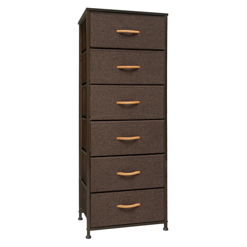 18" Brown Steel and Fabric Six Drawer Chest - GreatEagleInc