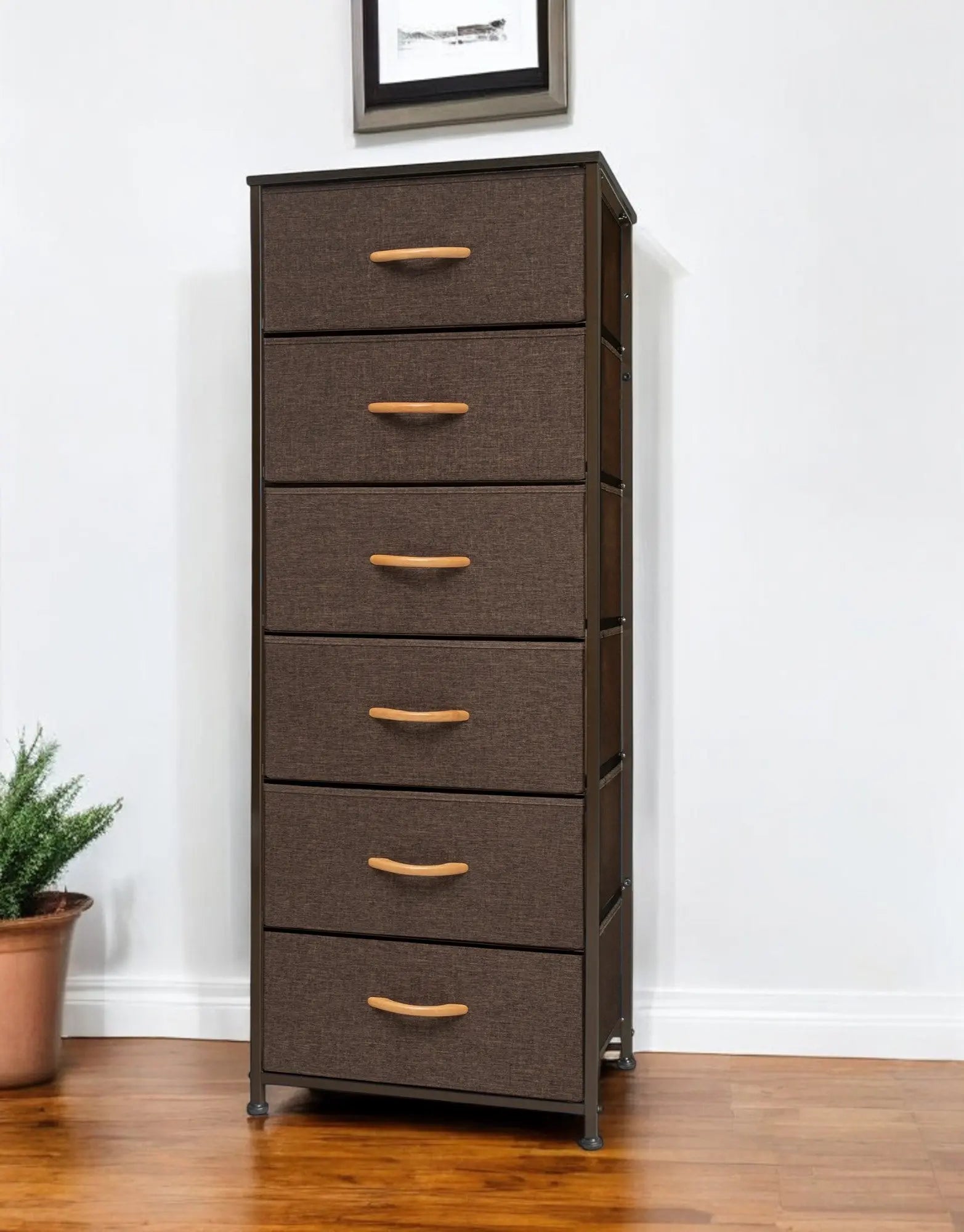 18" Brown Steel and Fabric Six Drawer Chest - GreatEagleInc