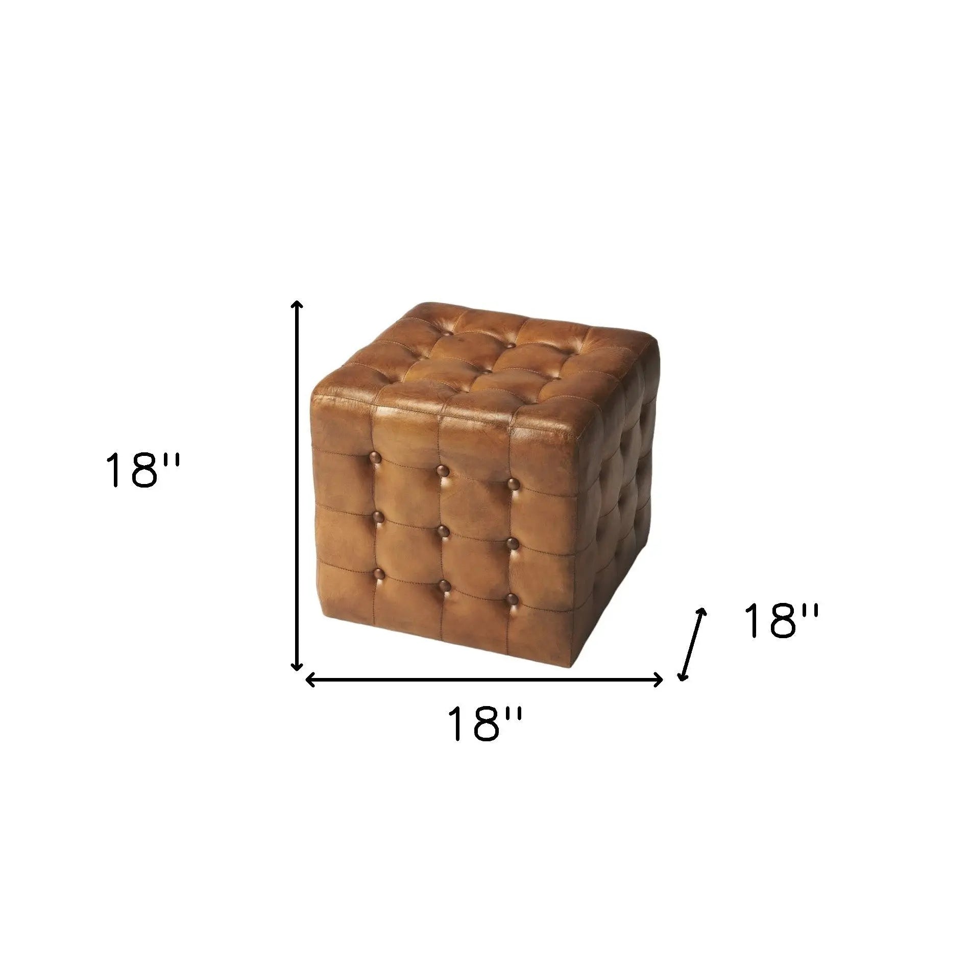 18" Brown Tufted Leather Vintage Style Cube Ottoman Homeroots Living Room