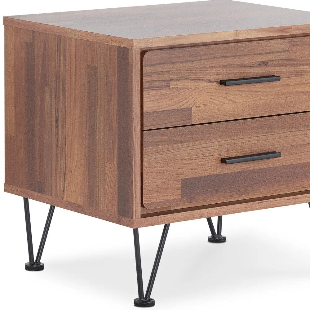 18" Brown Two Drawers Metal Nightstand - GreatEagleInc