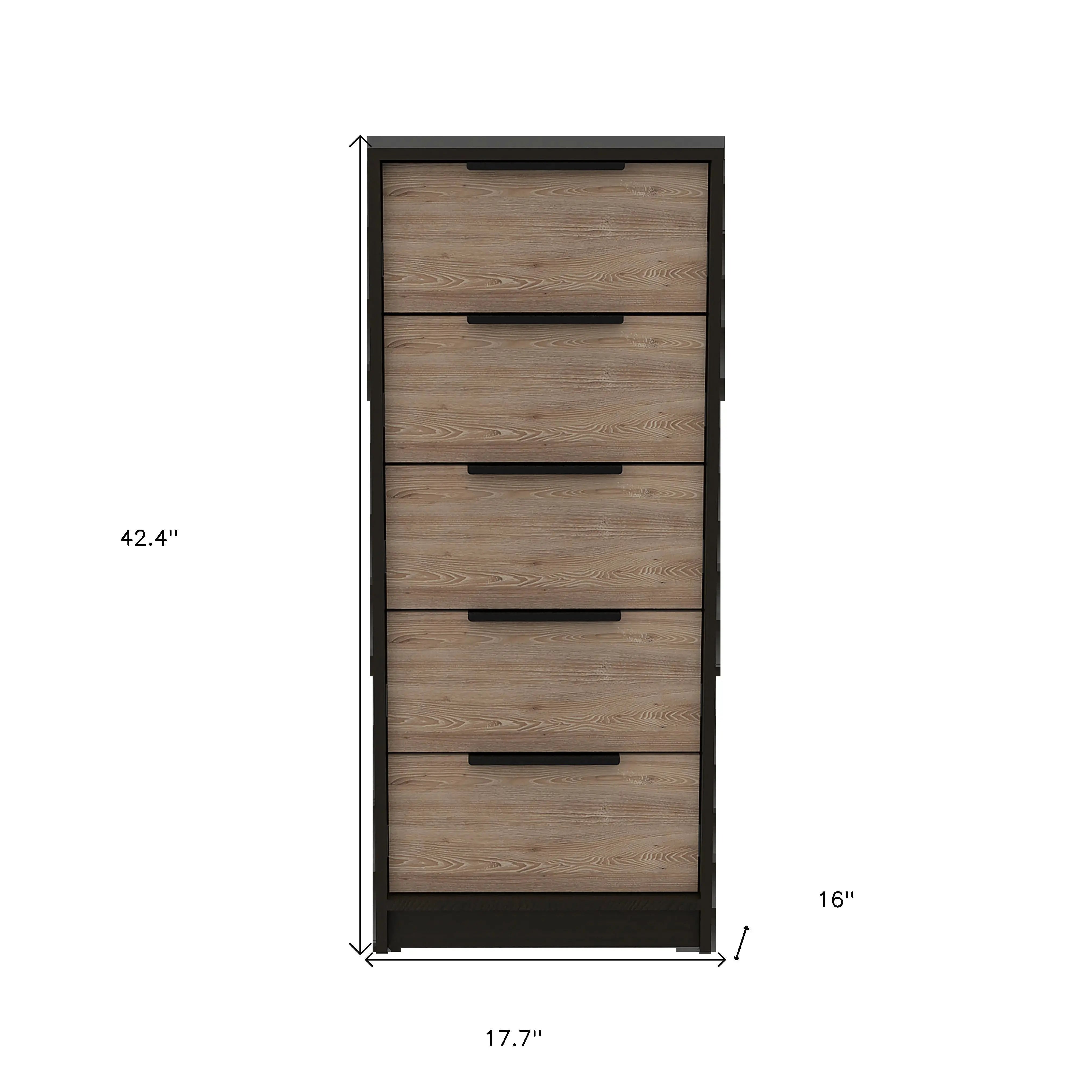 18" Brown and Black Five Drawer Standard Chest Homeroots Bed & Bath