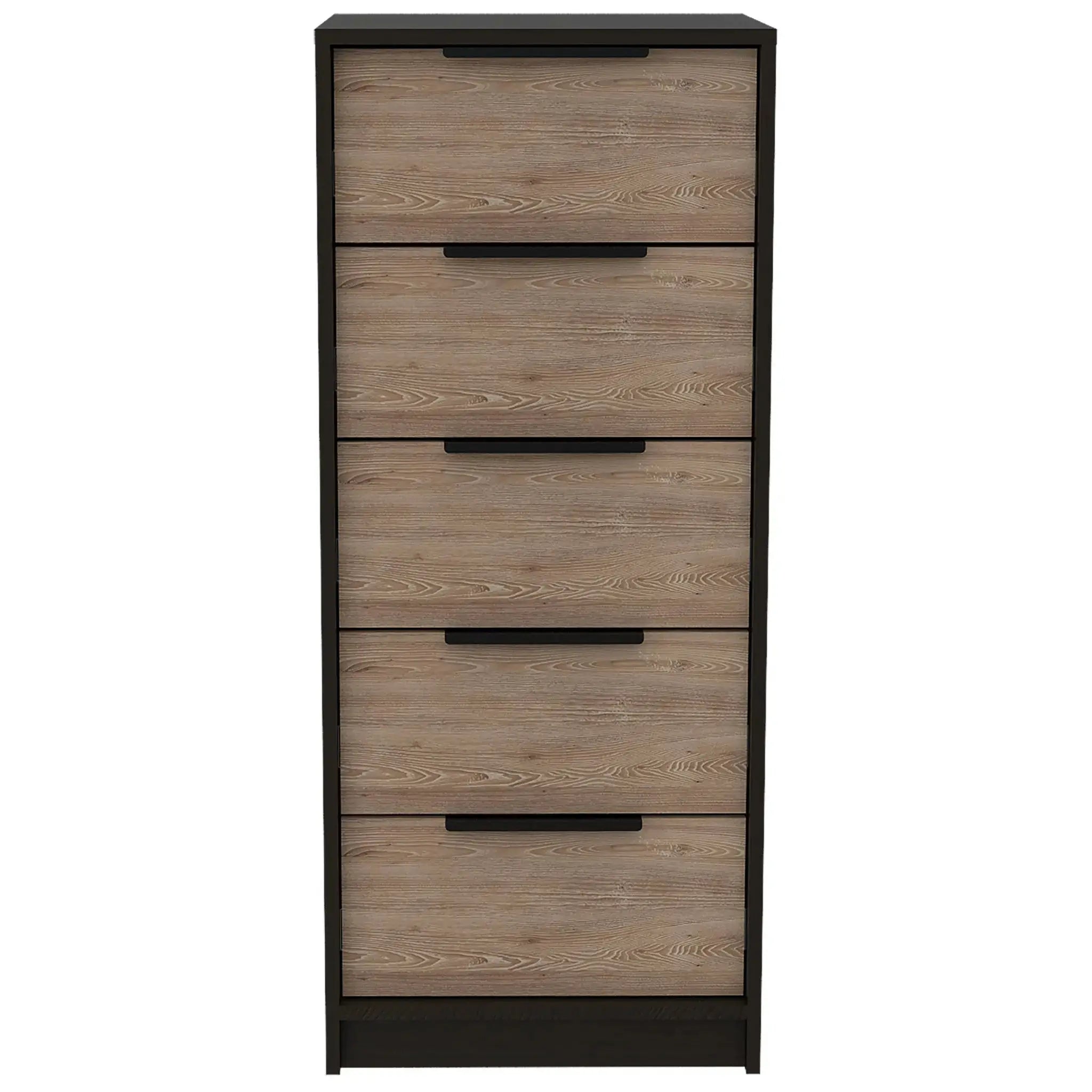 18" Brown and Black Five Drawer Standard Chest Homeroots Bed & Bath