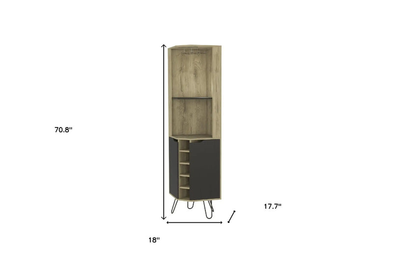 18" Brown and Black and Brown Corner Bar Cabinet With Eleven Shelves Homeroots Kitchen & Dining