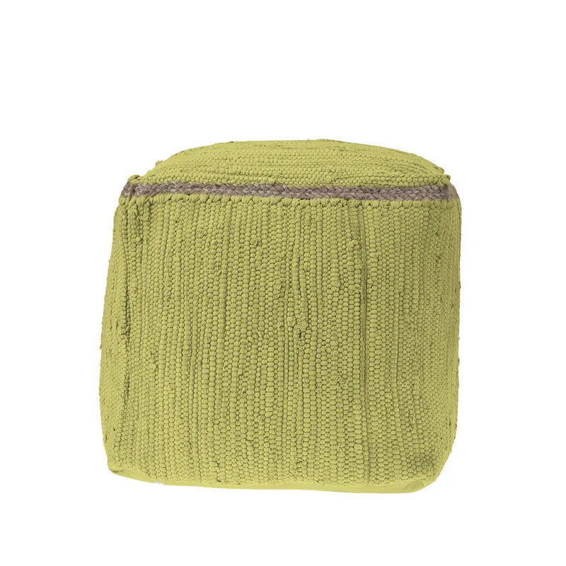 18" Citron and Natural Cotton And Jute Cube Pouf Ottoman Homeroots Living Room