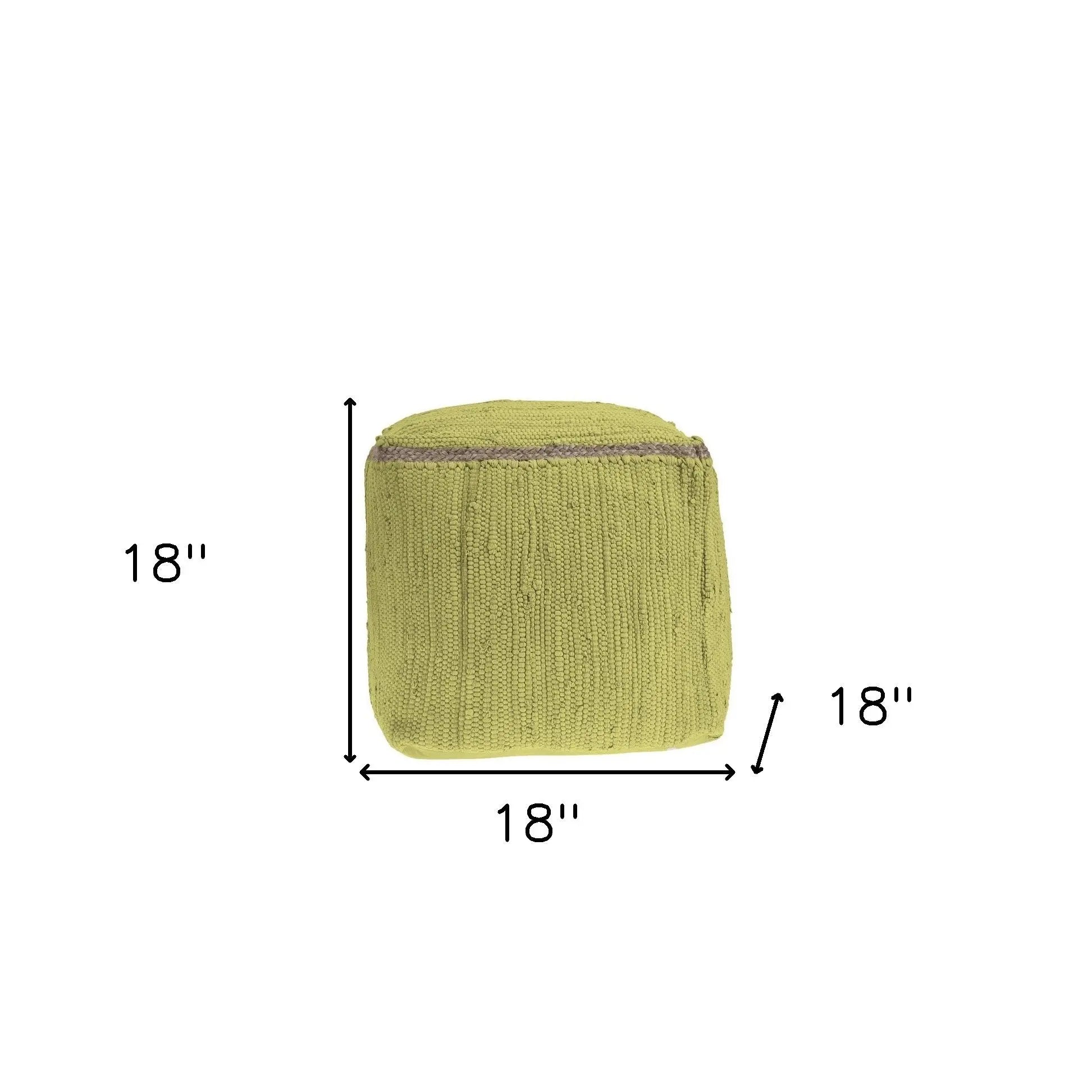 18" Citron and Natural Cotton And Jute Cube Pouf Ottoman Homeroots Living Room