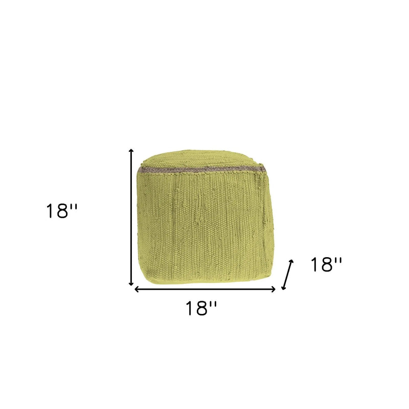 18" Citron and Natural Cotton And Jute Cube Pouf Ottoman Homeroots Living Room