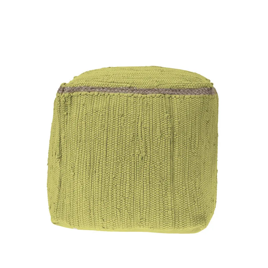 18" Citron and Natural Cotton And Jute Cube Pouf Ottoman Homeroots Living Room
