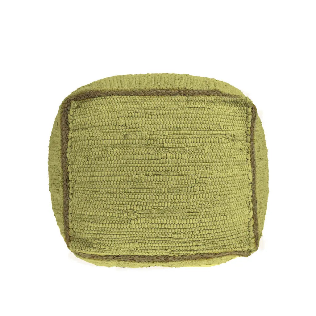 18" Citron and Natural Cotton And Jute Cube Pouf Ottoman Homeroots Living Room