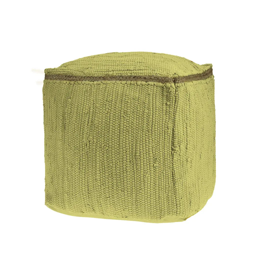 18" Citron and Natural Cotton And Jute Cube Pouf Ottoman Homeroots Living Room