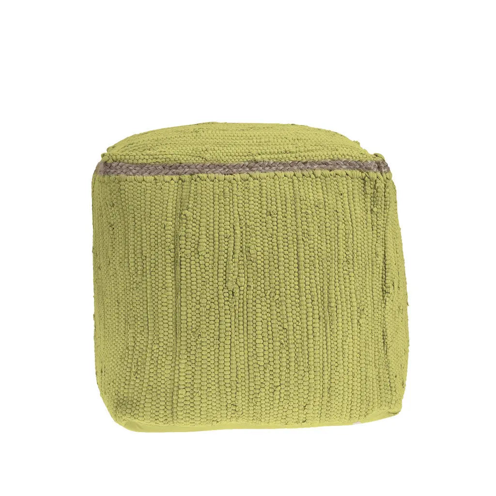 18" Citron and Natural Cotton And Jute Cube Pouf Ottoman Homeroots Living Room
