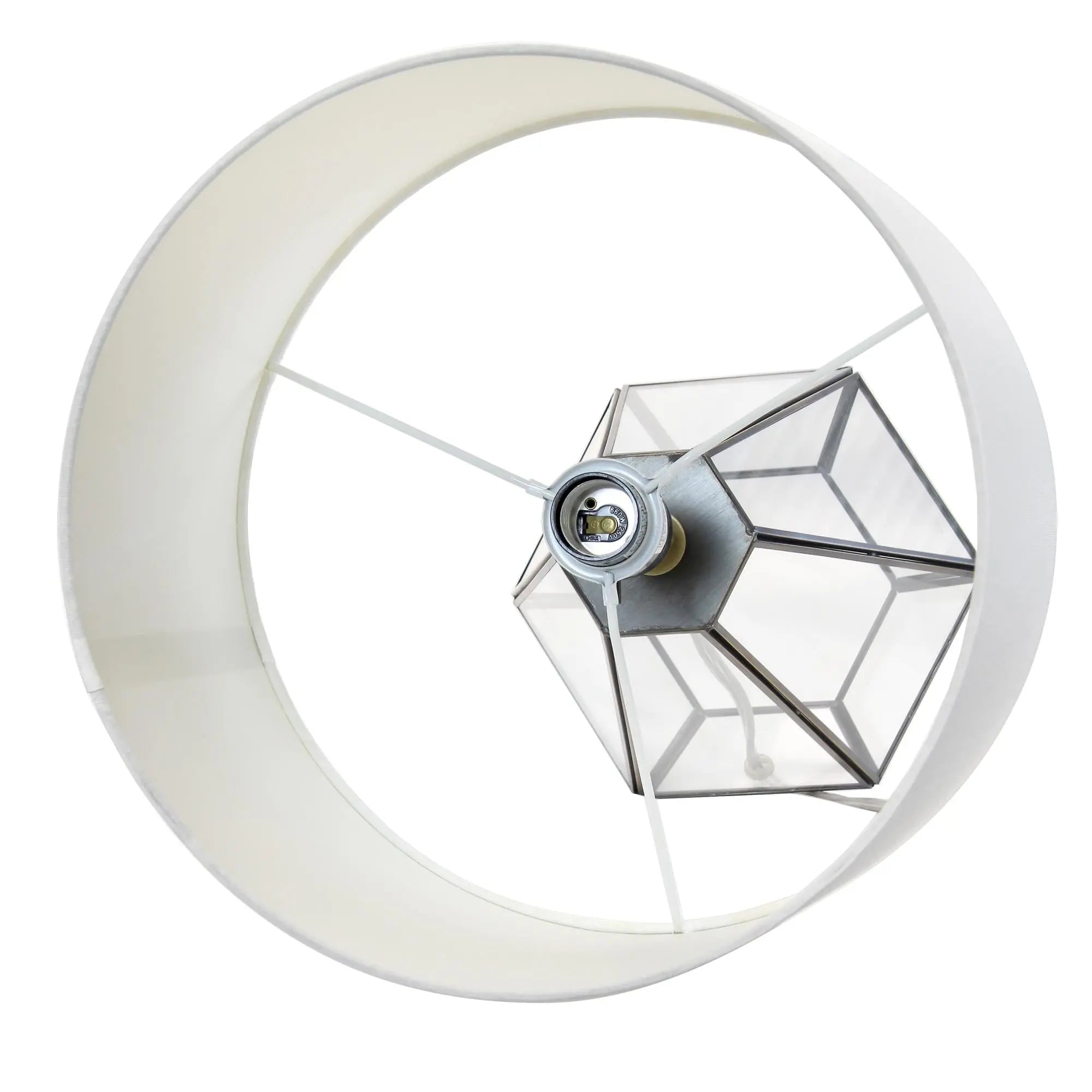 18" Clear And Brass Glass And Metal Geometric Table Lamp With Drum Shade Homeroots Lighting