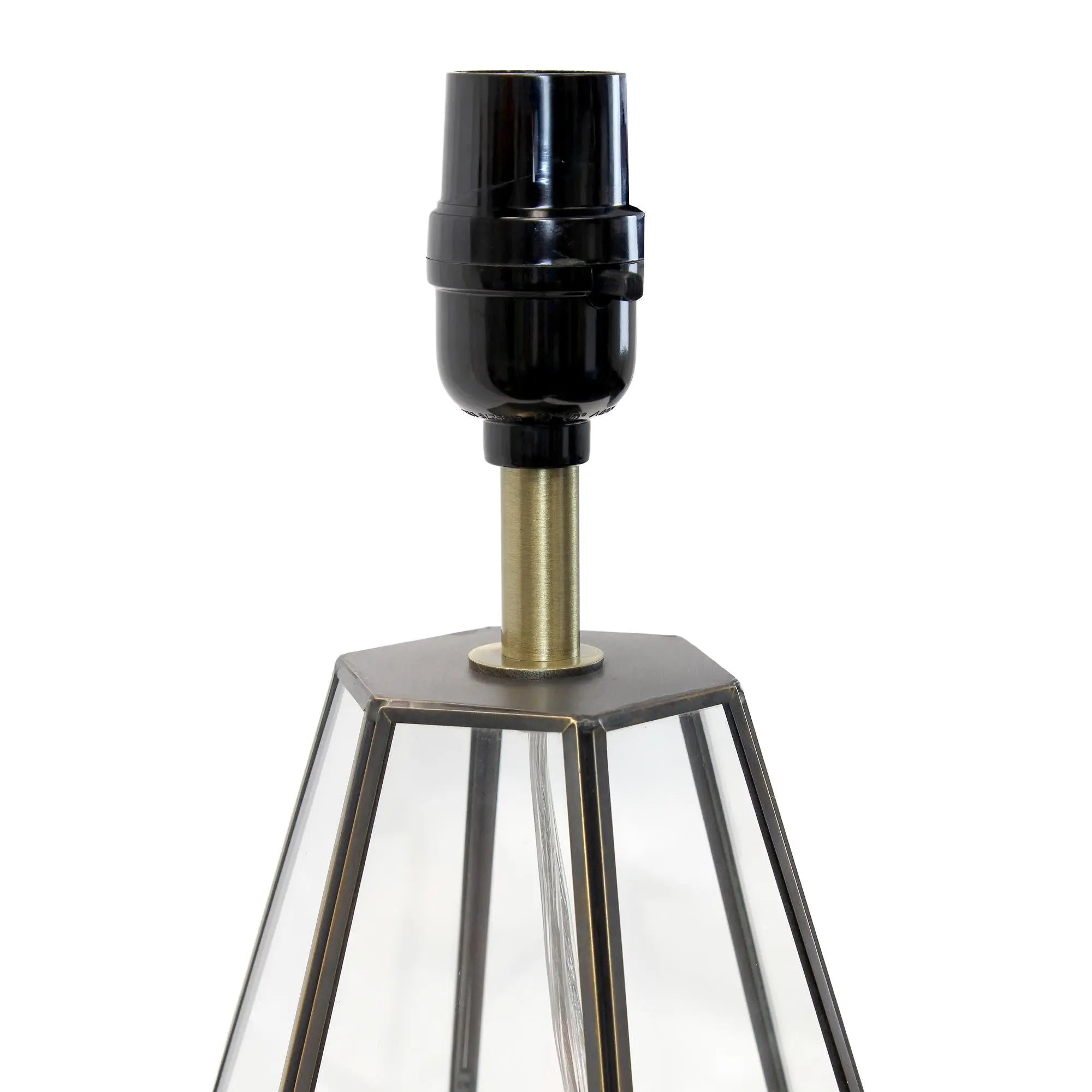 18" Clear And Brass Glass And Metal Geometric Table Lamp With Drum Shade Homeroots Lighting