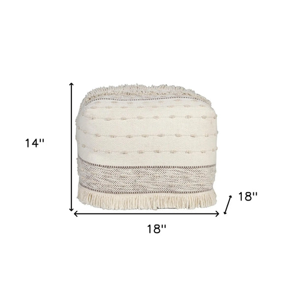 18" Cream Cotton Striped Pouf Ottoman Homeroots Living Room