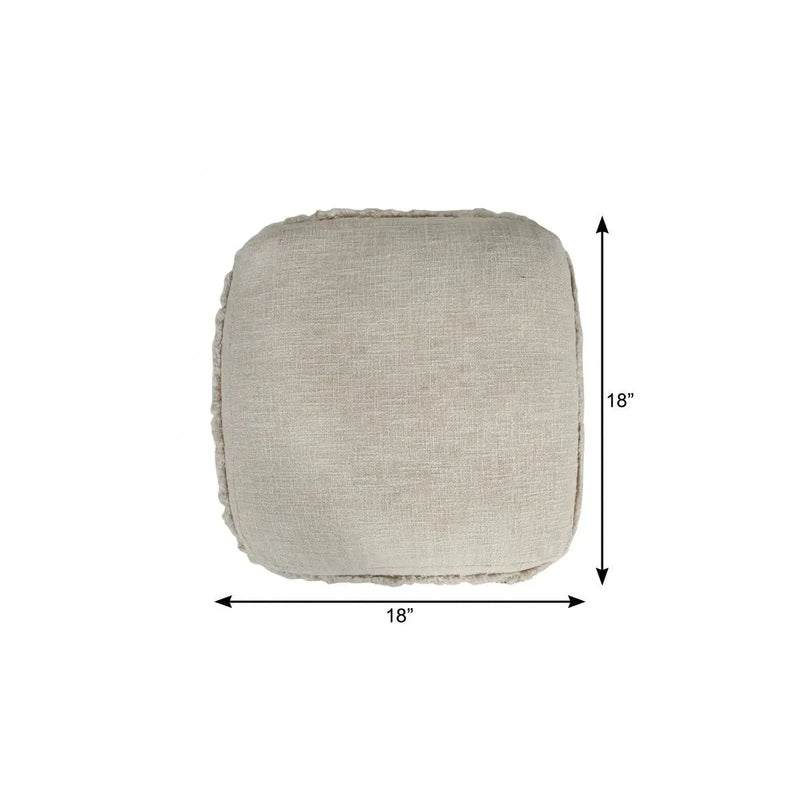 18" Cream Cotton Tufted Cube Striped Pouf Ottoman Homeroots Living Room