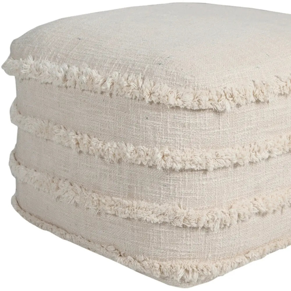 18" Cream Cotton Tufted Cube Striped Pouf Ottoman Homeroots Living Room