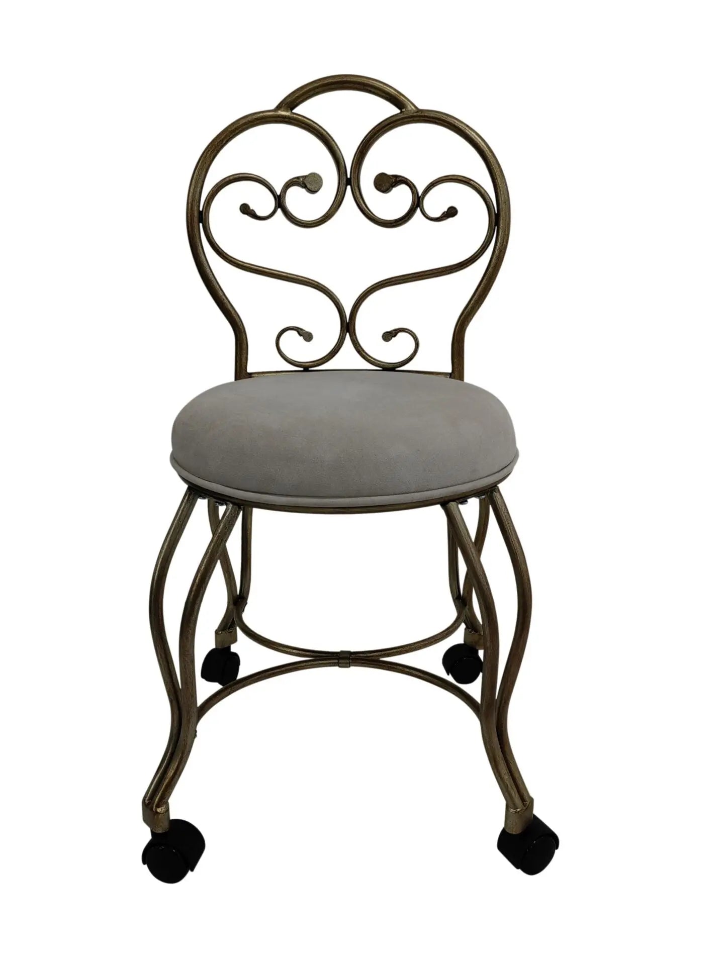 18" Cream and Brass Microfiber and Metal Upholstered Round Bench Homeroots