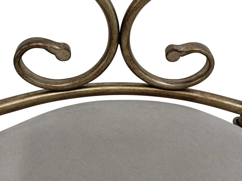 18" Cream and Brass Microfiber and Metal Upholstered Round Bench Homeroots