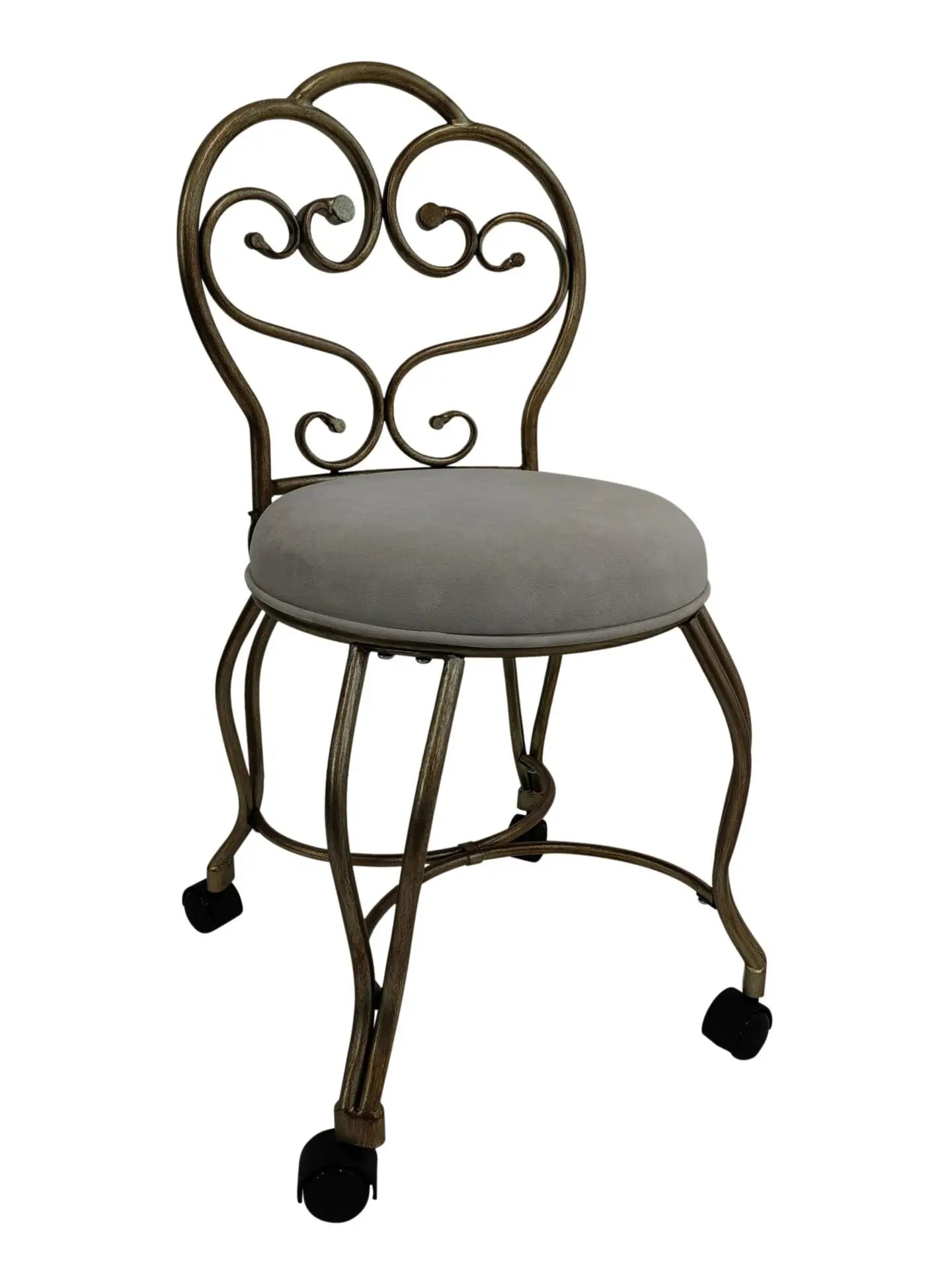 18" Cream and Brass Microfiber and Metal Upholstered Round Bench Homeroots