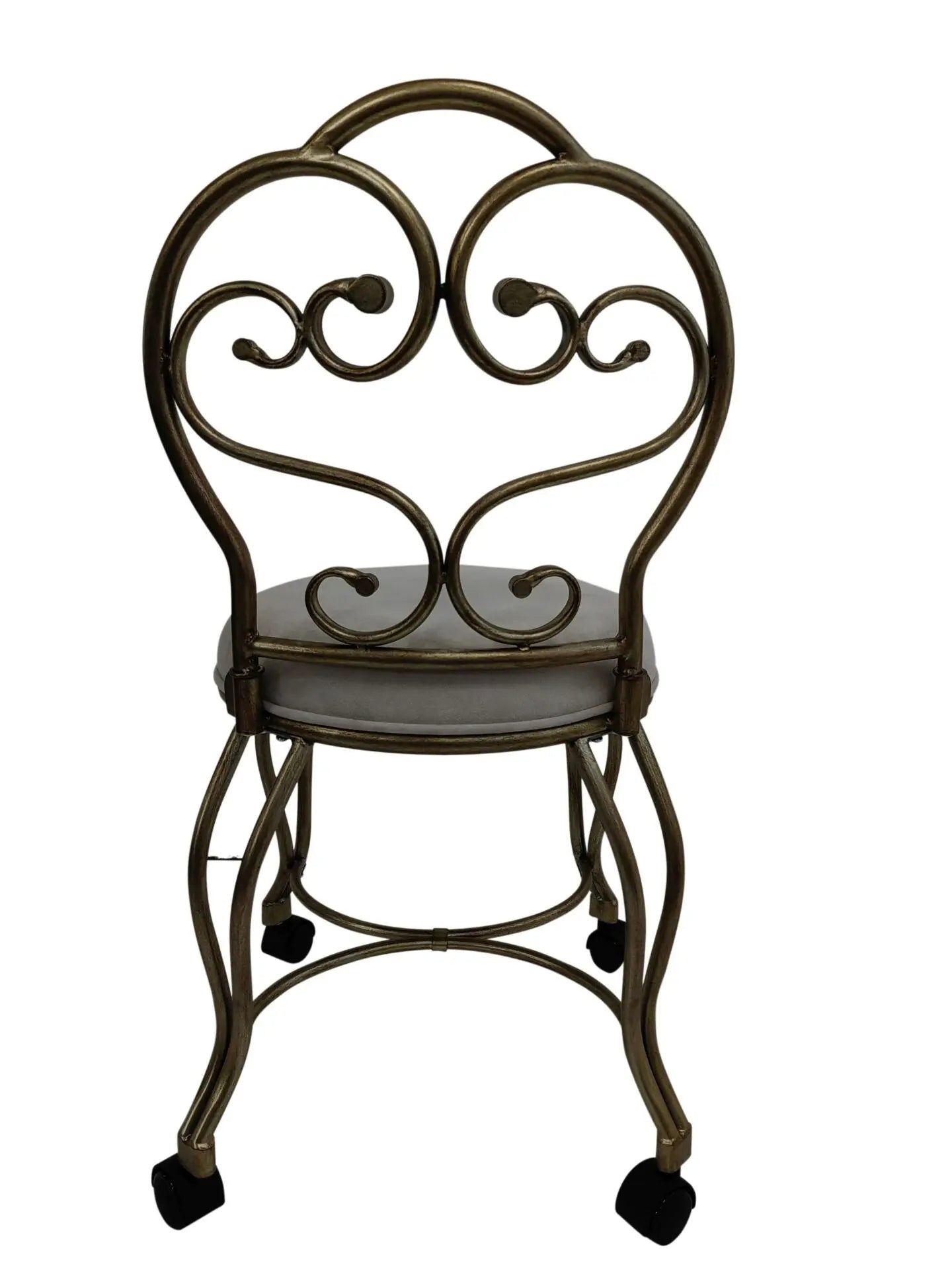 18" Cream and Brass Microfiber and Metal Upholstered Round Bench Homeroots