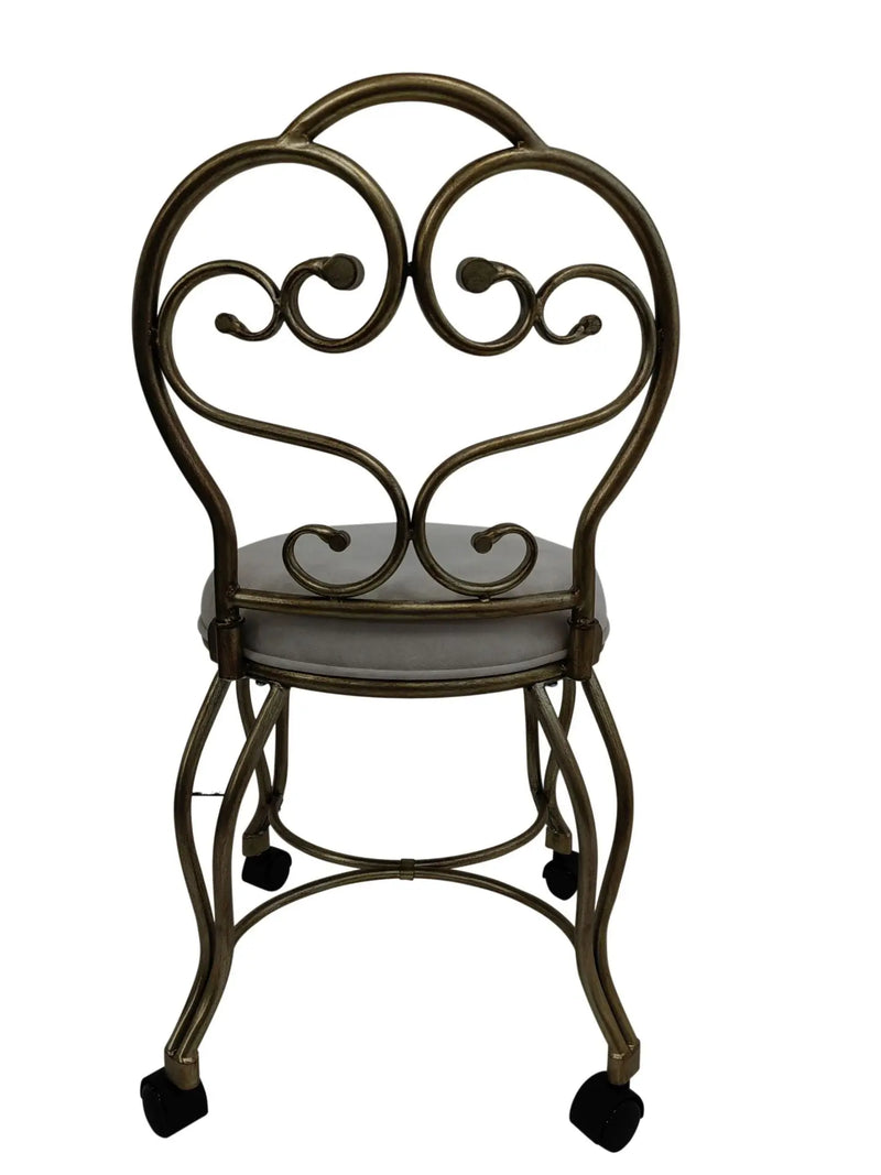18" Cream and Brass Microfiber and Metal Upholstered Round Bench Homeroots