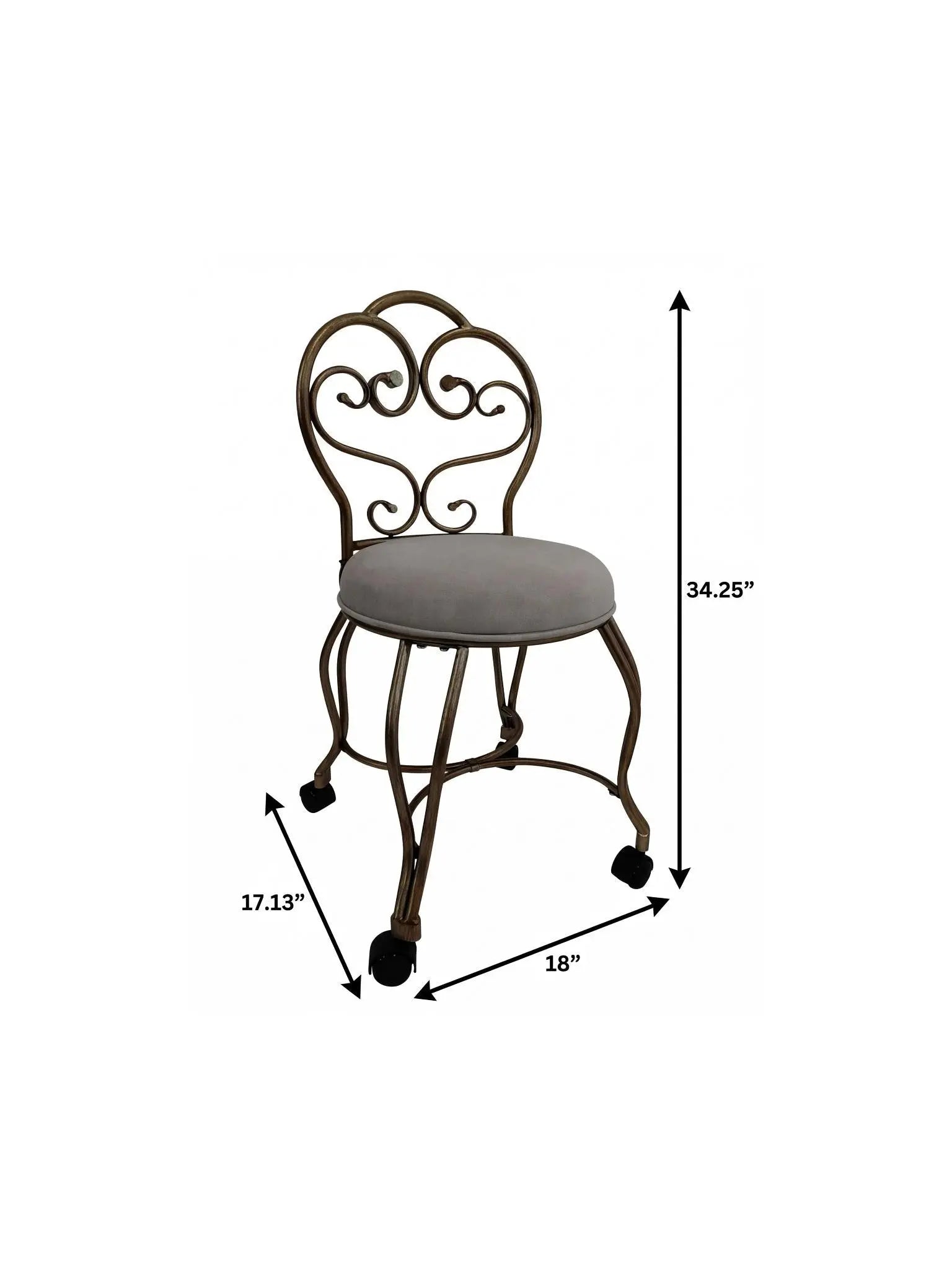 18" Cream and Brass Microfiber and Metal Upholstered Round Bench Homeroots