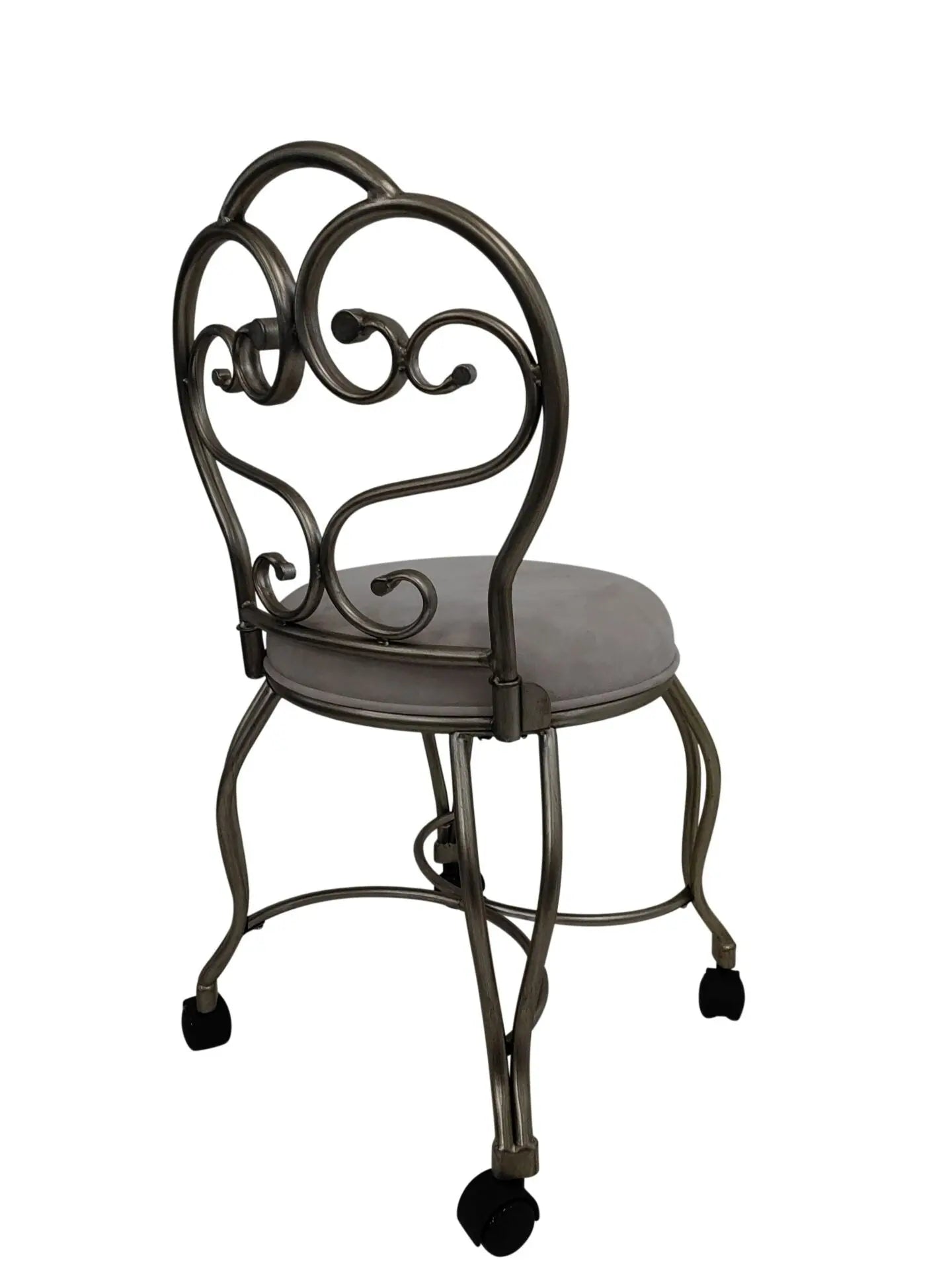 18" Cream and Silver Microfiber and Metal Upholstered Round Bench Homeroots