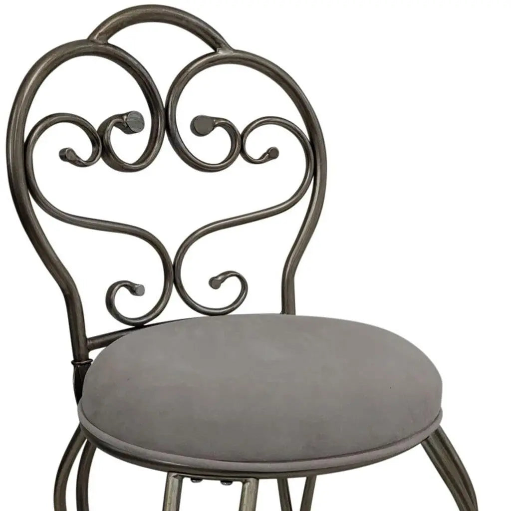 18" Cream and Silver Microfiber and Metal Upholstered Round Bench Homeroots