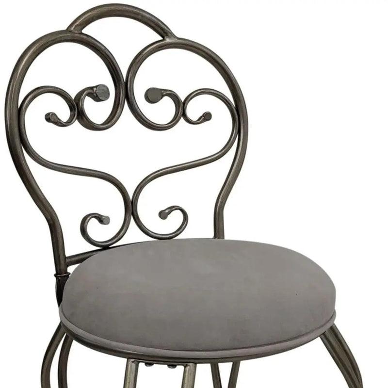 18" Cream and Silver Microfiber and Metal Upholstered Round Bench Homeroots