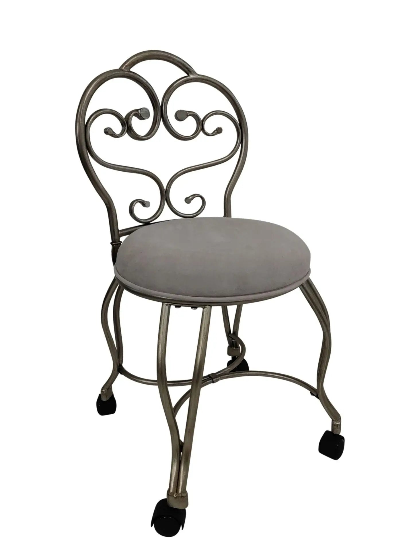 18" Cream and Silver Microfiber and Metal Upholstered Round Bench Homeroots