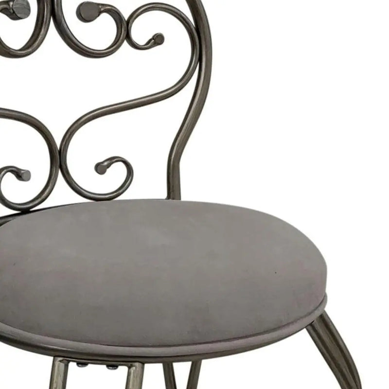 18" Cream and Silver Microfiber and Metal Upholstered Round Bench Homeroots