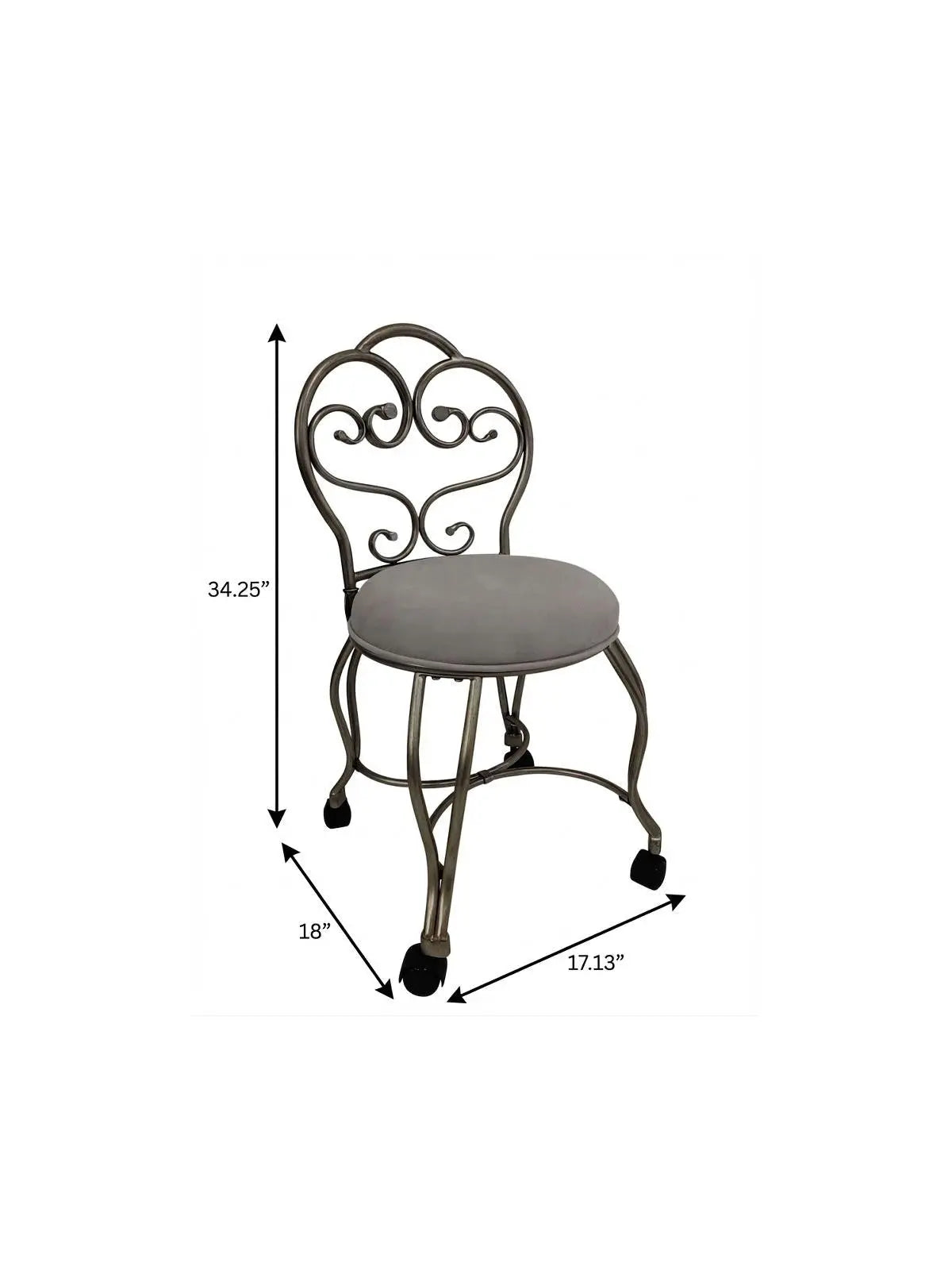 18" Cream and Silver Microfiber and Metal Upholstered Round Bench Homeroots