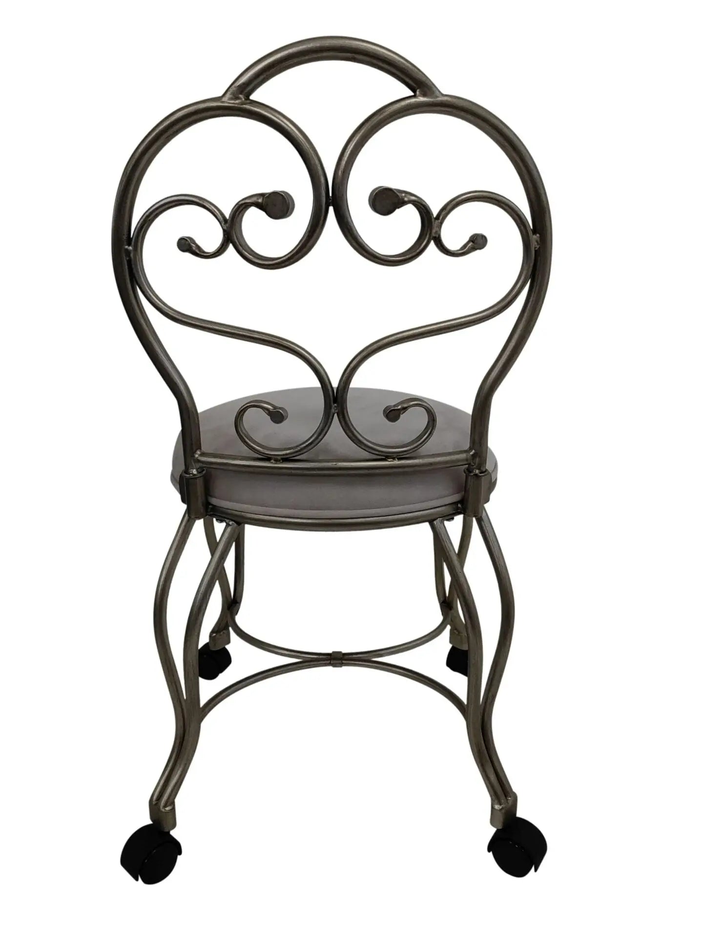 18" Cream and Silver Microfiber and Metal Upholstered Round Bench Homeroots