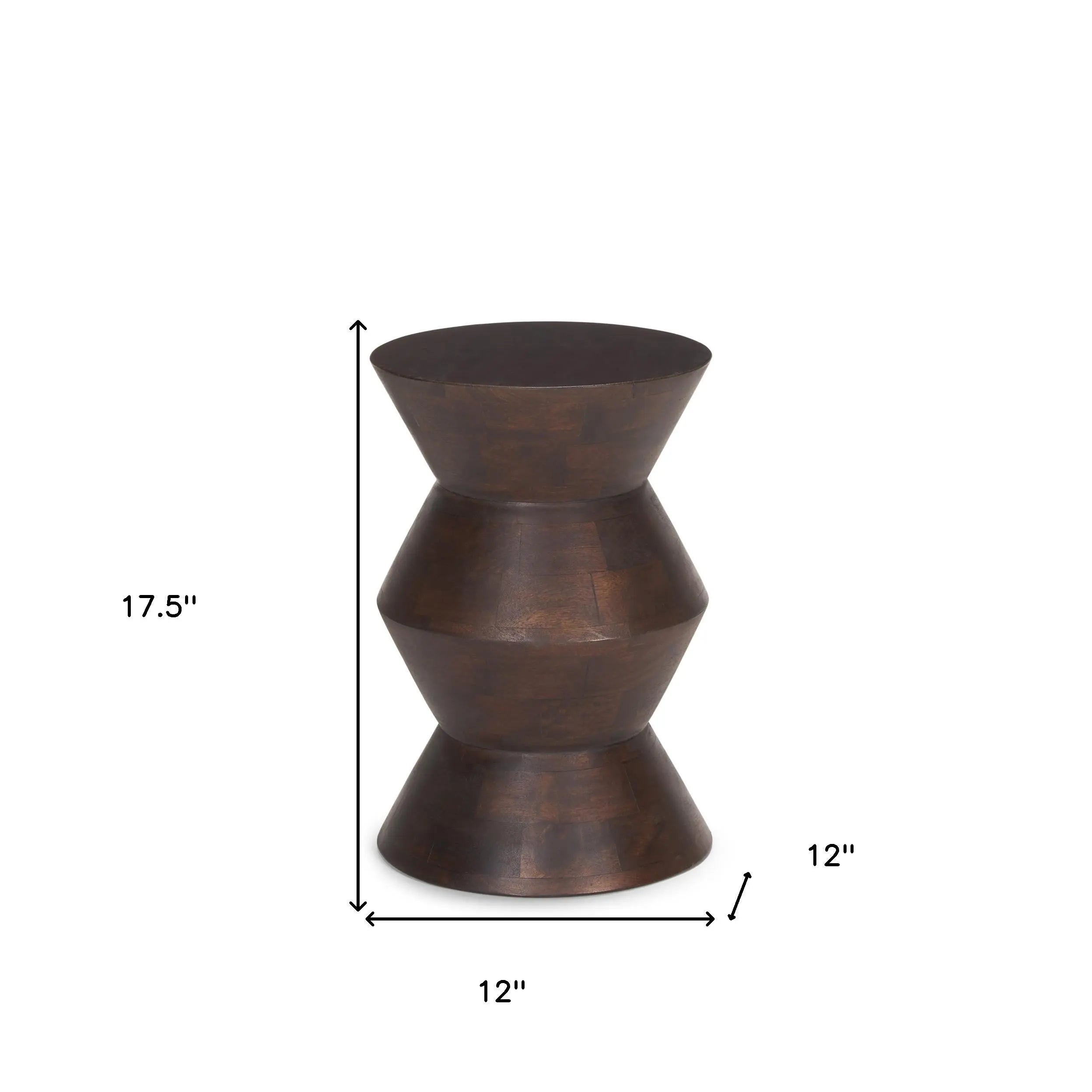 18" Dark Brown Solid Wood Round Block End Table Homeroots Living Room