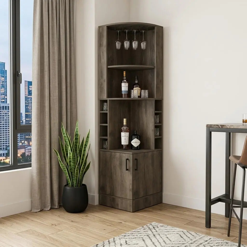18" Dark Brown Wood Corner Bar Cabinet With Two Doors Homeroots Kitchen & Dining