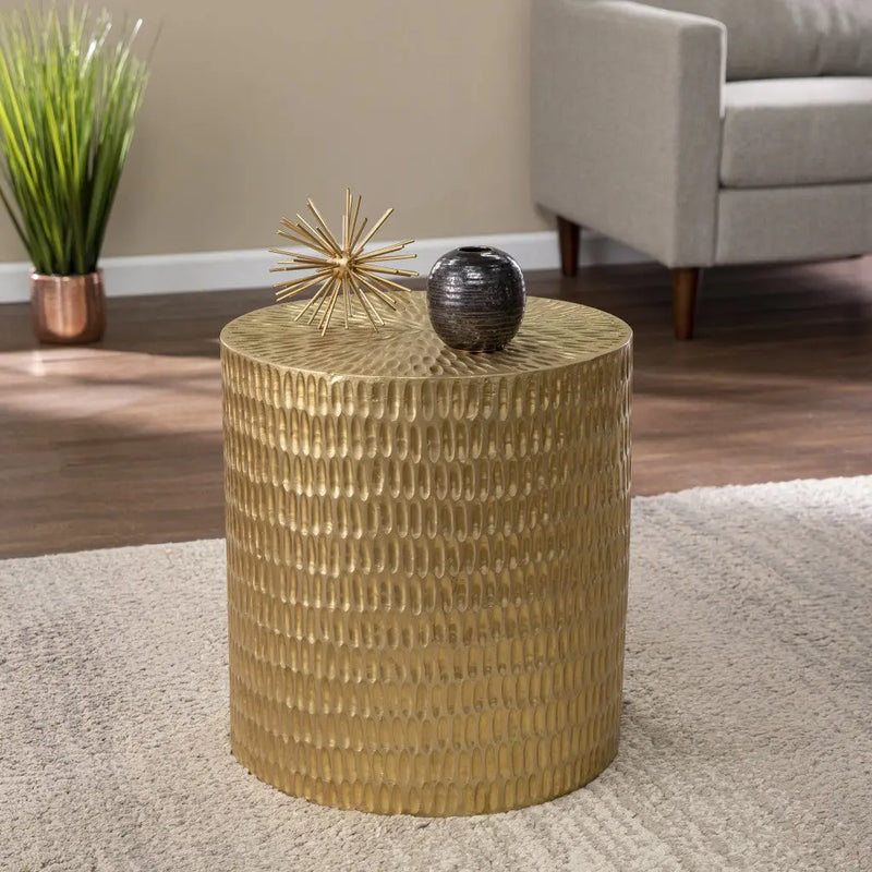 18" Gold Manufactured Wood And Solid Wood Round End Table Homeroots Living Room