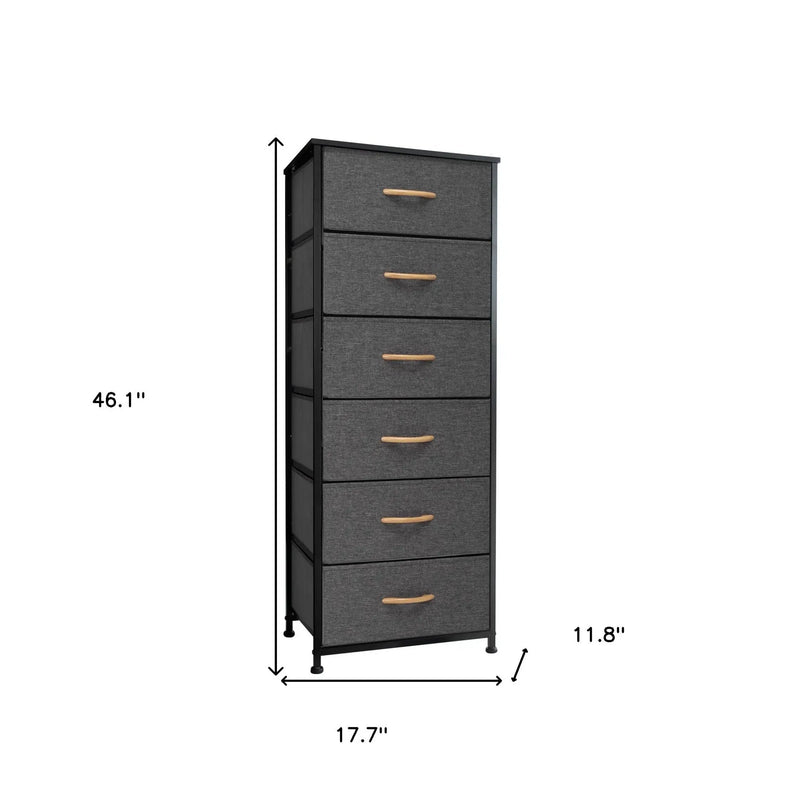 18" Gray And Black Steel And Fabric Six Drawer Dresser - GreatEagleInc