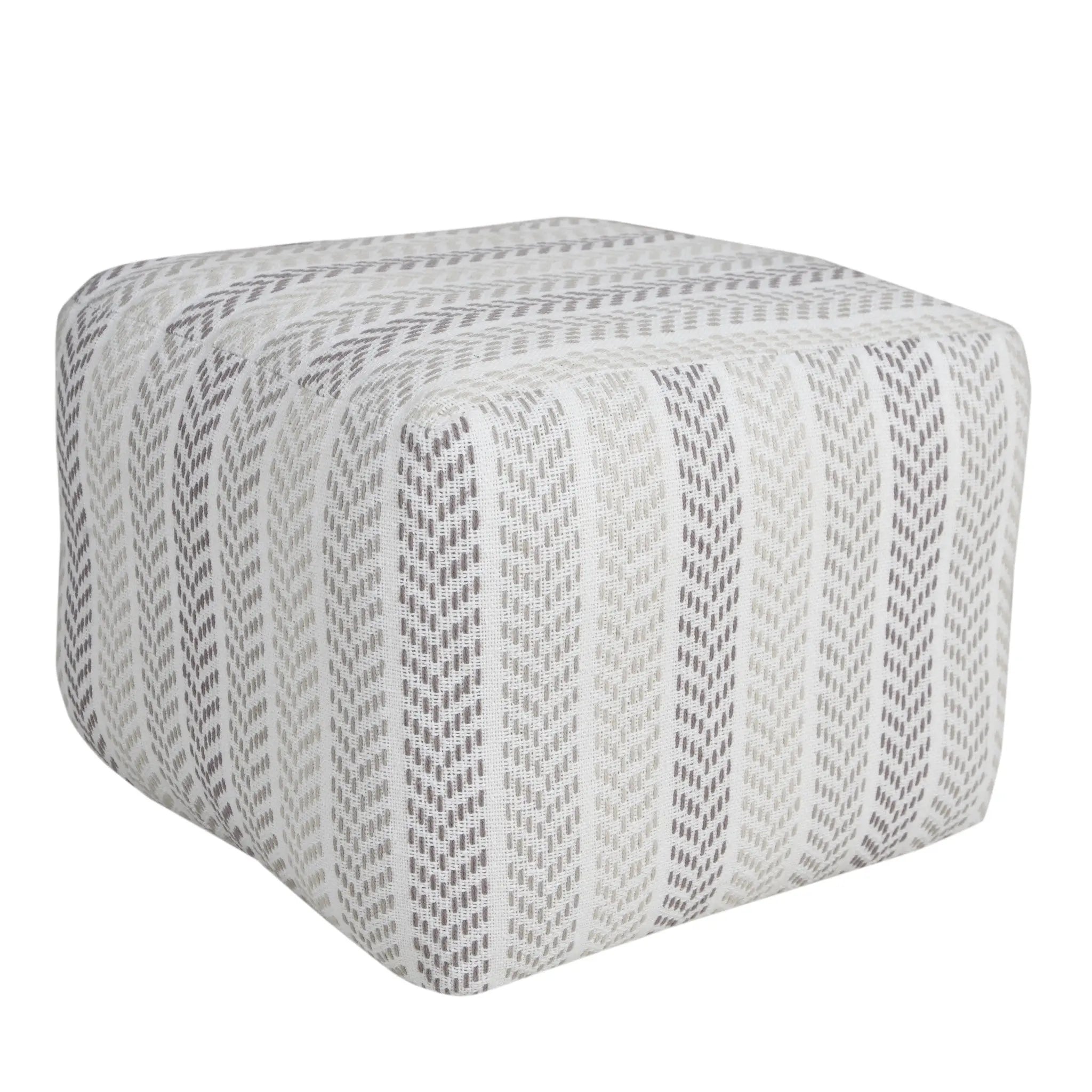 18" Gray And White Cotton Chevron Pouf Ottoman Homeroots Living Room