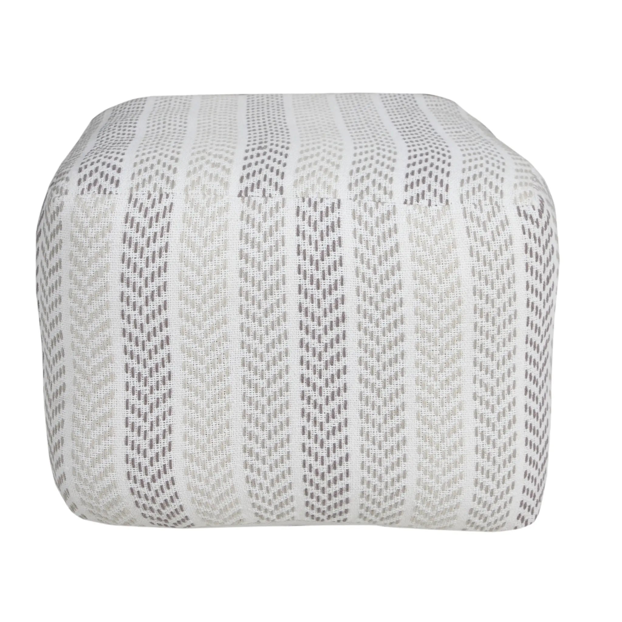 18" Gray And White Cotton Chevron Pouf Ottoman Homeroots Living Room