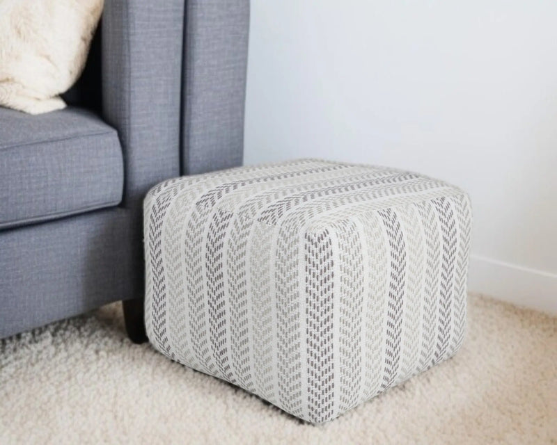 18" Gray And White Cotton Chevron Pouf Ottoman Homeroots Living Room