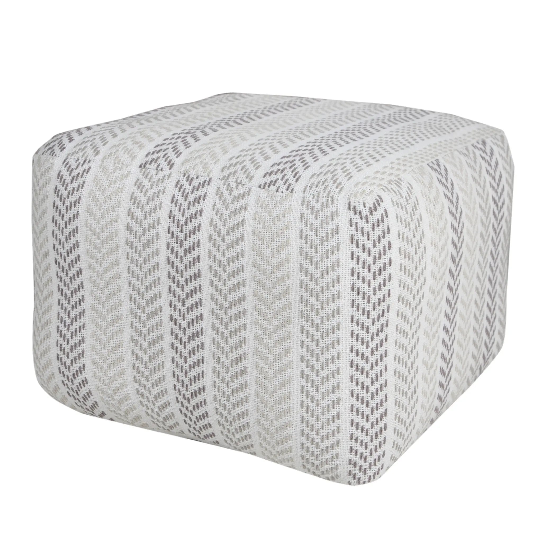 18" Gray And White Cotton Chevron Pouf Ottoman Homeroots Living Room
