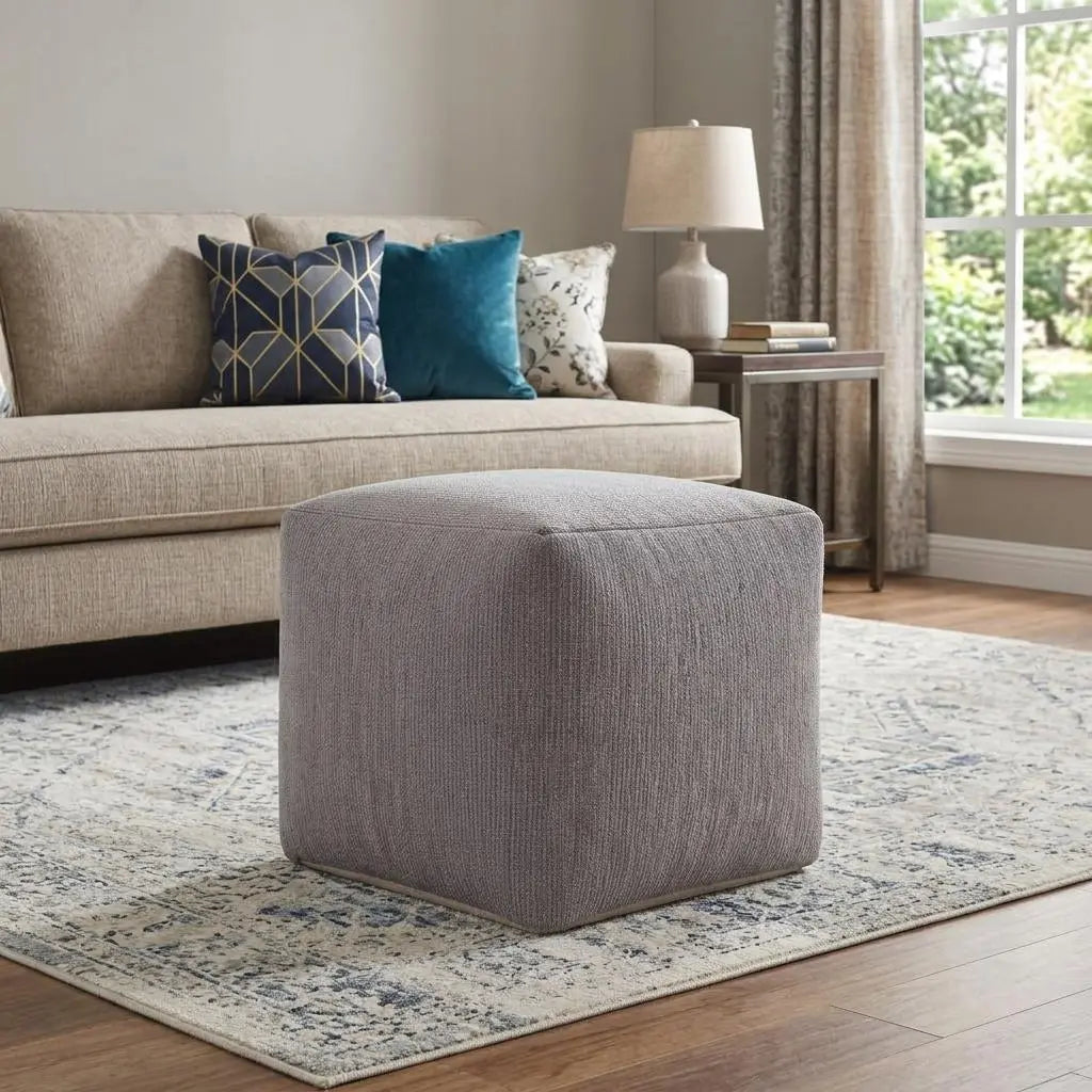 18" Gray Chenille Cube Pouf Ottoman Homeroots Living Room