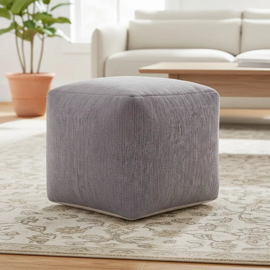 18" Gray Chenille Cube Pouf Ottoman Homeroots Living Room